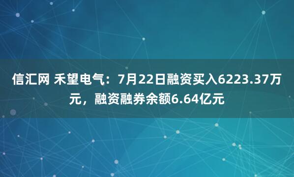 信汇网 禾望电气：7月22日融资买入6223.37万元，融资融券余额6.64亿元