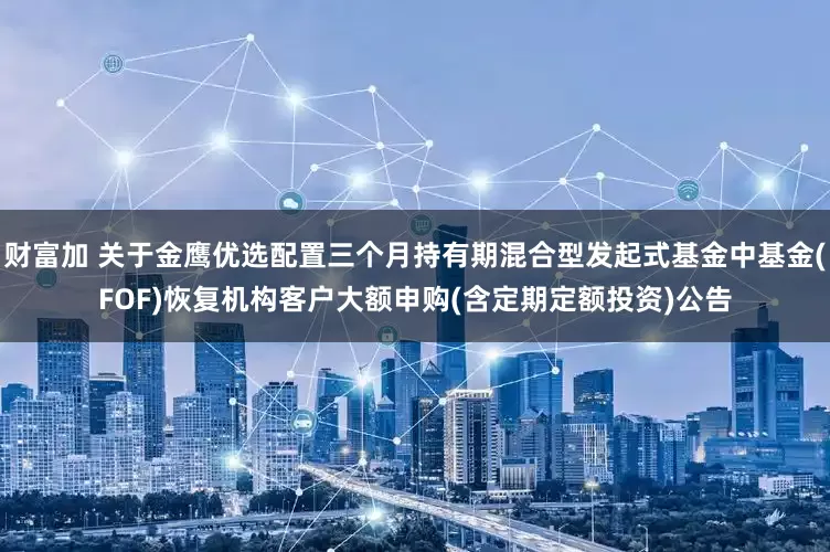 财富加 关于金鹰优选配置三个月持有期混合型发起式基金中基金(FOF)恢复机构客户大额申购(含定期定额投资)公告
